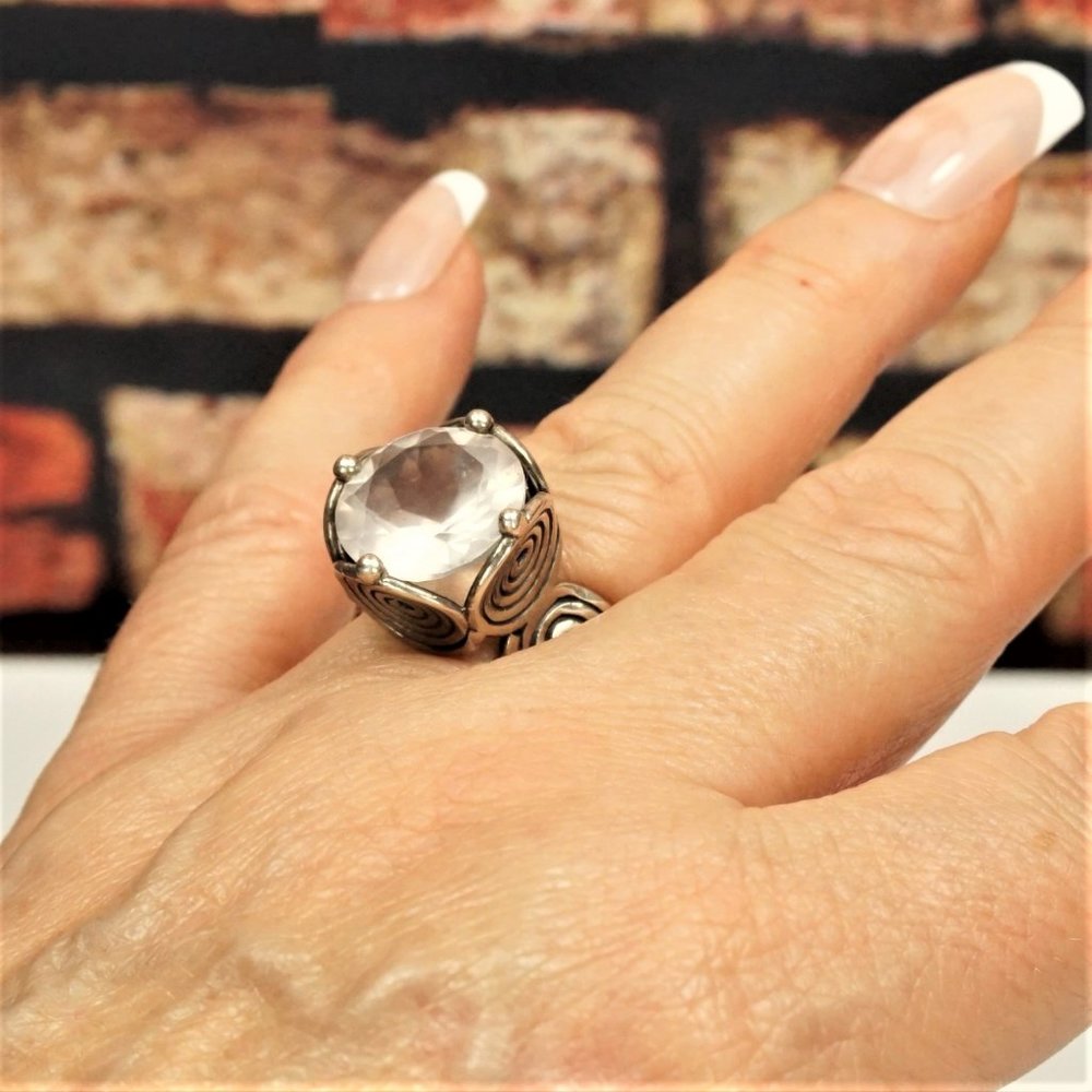 ISRAEL BIG CZ STERLING RING SIZE 8.25 HANDMADE RARE - Picture 6 of 16